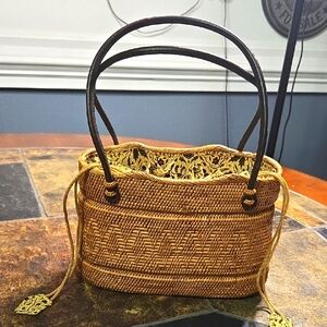 Handcrafted Tan Woven Rattan Bag